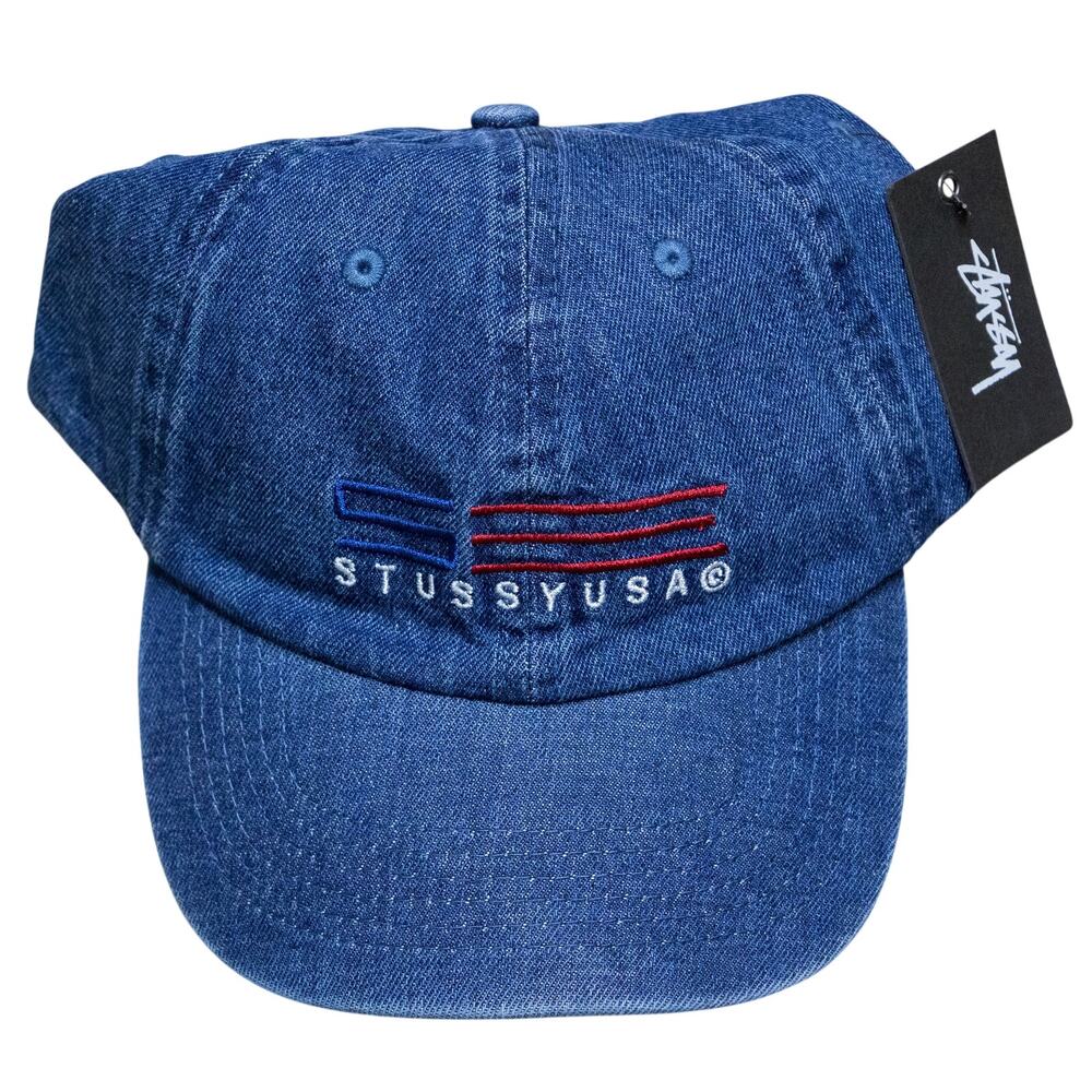 Stussy Denim Hat Cap Adjustable Strap Red Blue